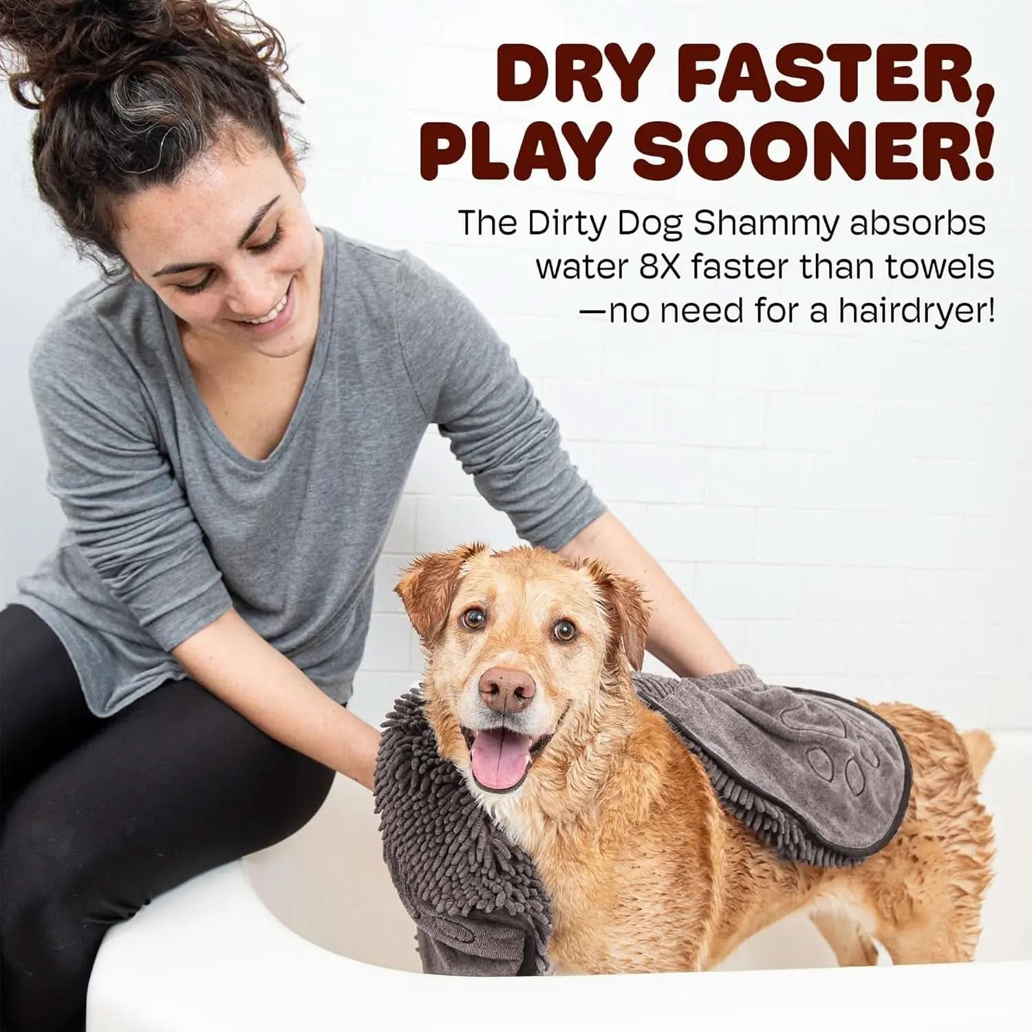 Ultra-Absorbent Microfiber Shammy Towel with Dual Hand Pockets and Elastic - Fast-Drying, Machine Washable, Grey