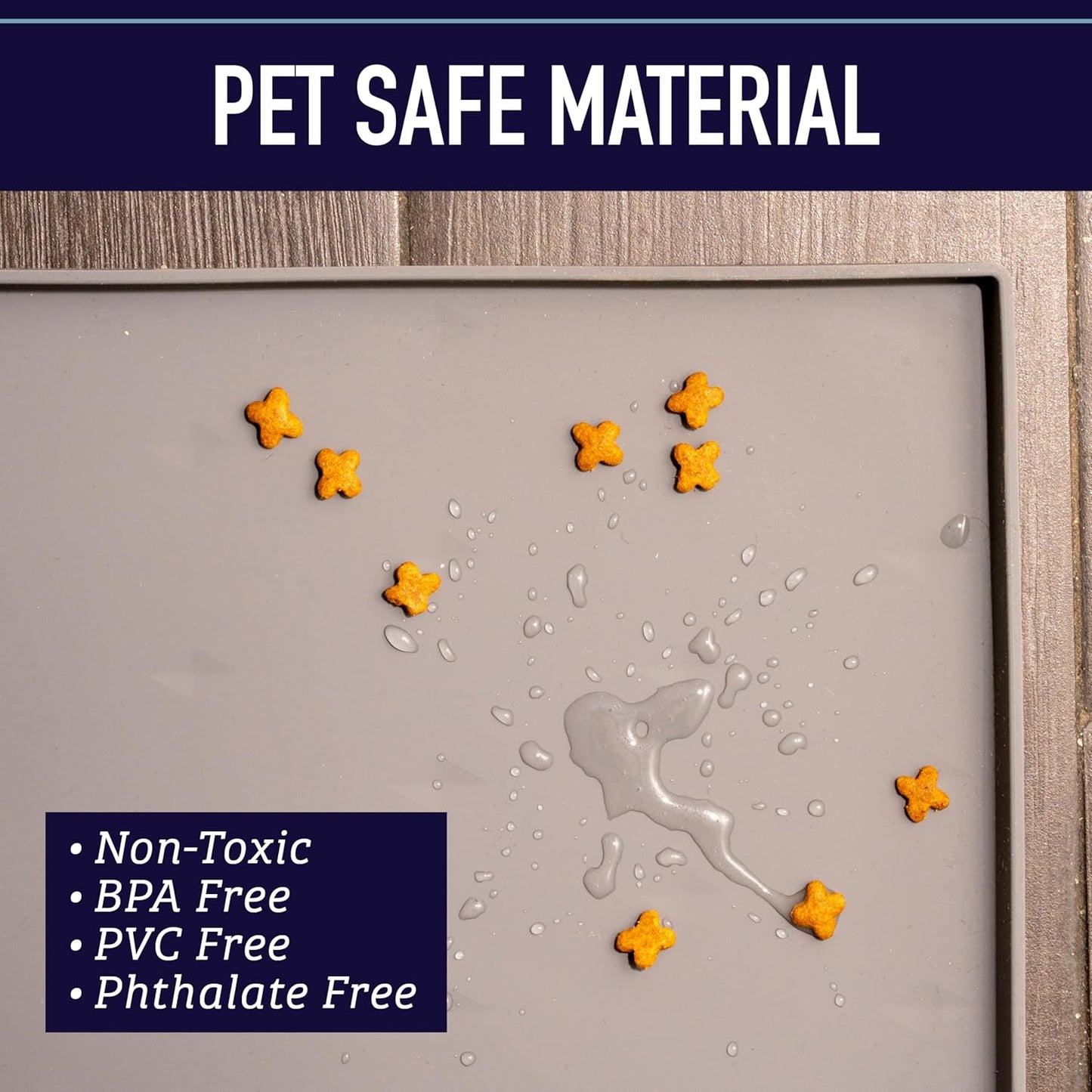 Extra Large Silicone Dog Water Bowl Mat - 25" x 17" Gray - Tall Lip & Non-Slip Base - Waterproof Pet Food Mat
