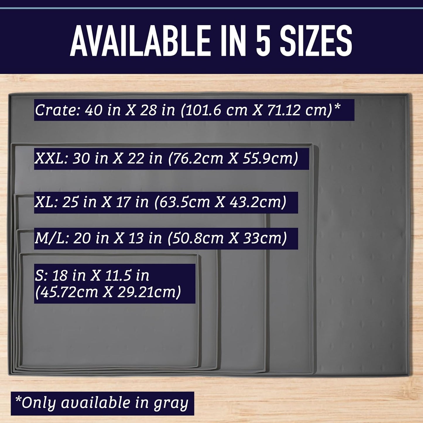 Extra Large Silicone Dog Water Bowl Mat - 25" x 17" Gray - Tall Lip & Non-Slip Base - Waterproof Pet Food Mat