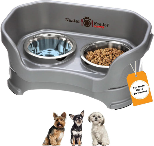 Deluxe Elevated Feeding Station for Small Dogs under 19 lbs - Mess-Proof and Spill-Proof Dog Bowl Set, Made in the USA, Grey