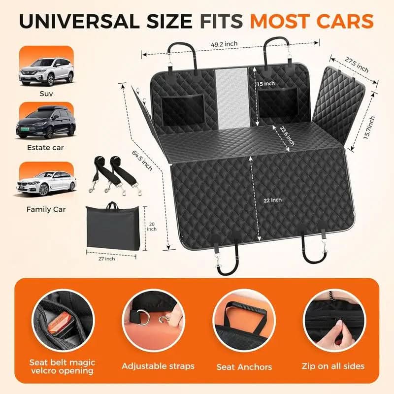 Nw7Lbs Back Seat Extender for Dogs Hard Bottom Dog Car Seat Extender Waterproof Foldable Backseat Cover & Travel Bed for Car Solid Pattern Machine Washable