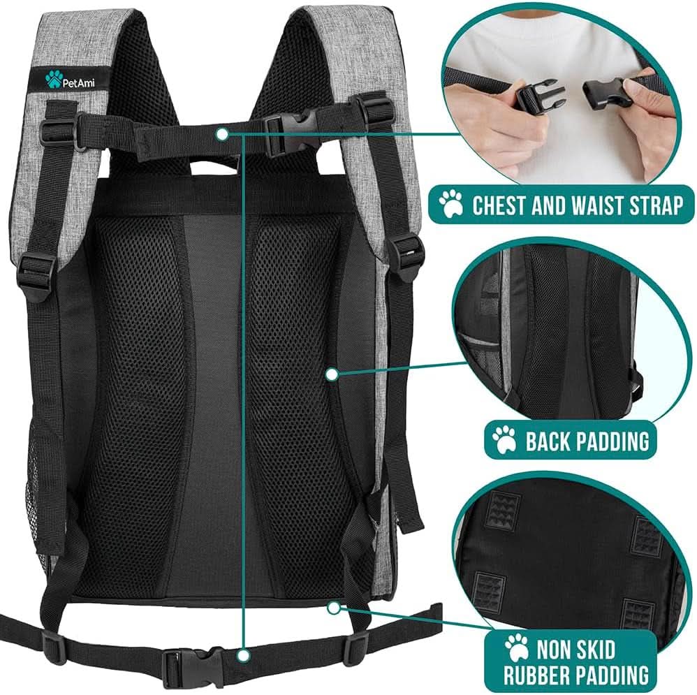 Ventilated Dog and Cat Backpack Carrier for Travel, Hiking, and Camping - Airline Approved, Fits Pets Up to 18 lbs, Grey