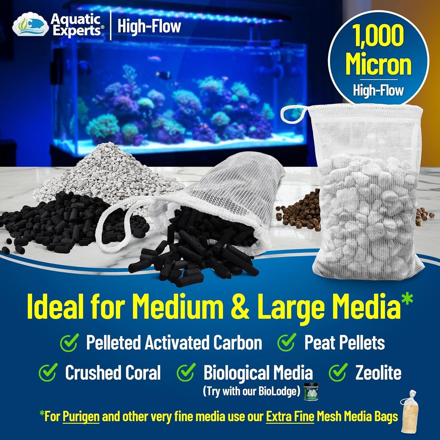 High Flow Filter Media Bags - Durable Drawstring Bags for Aquariums and Ponds, 3” X 8” - Pack of 4 (White)