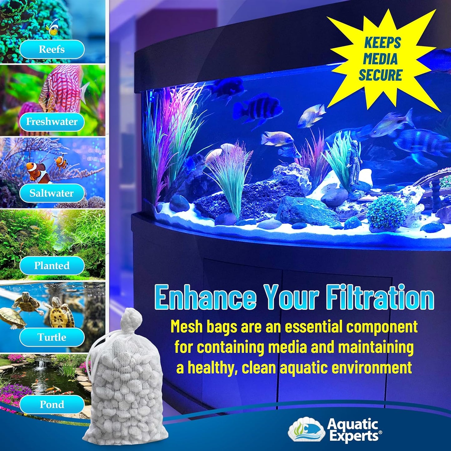High Flow Filter Media Bags - Durable Drawstring Bags for Aquariums and Ponds, 3” X 8” - Pack of 4 (White)