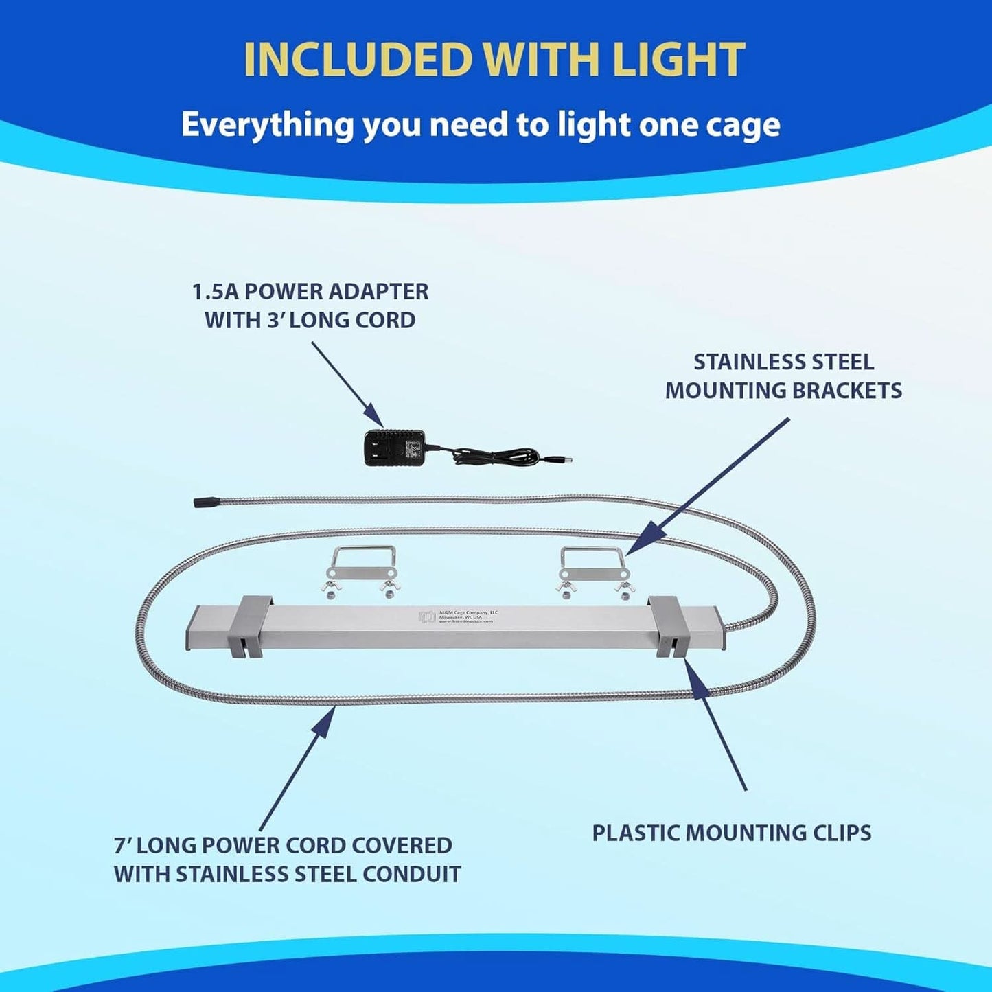 Happybird Full Spectrum LED Lighting for Bird Cages with Chew Guard - Safe and Easy to Install 18" Light for Hookbill Birds - Simulates Natural Environment