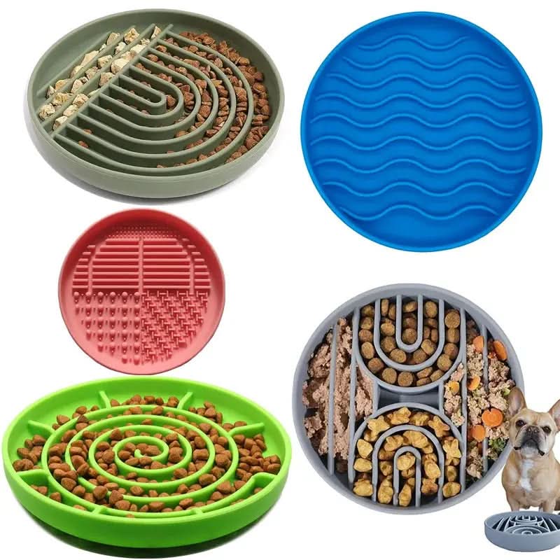 Slow Feed Anti-Slip Bowl for Cats and Puppies - Silicone Food Plate to Prevent Choking and Spills