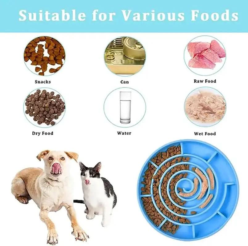 Slow Feed Anti-Slip Bowl for Cats and Puppies - Silicone Food Plate to Prevent Choking and Spills