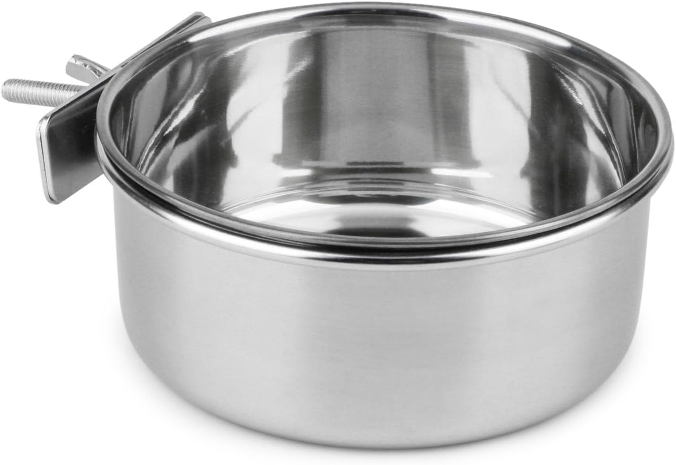 Large Stainless Steel Bird Food and Water Bowl for Parrots, Parakeets, Dogs, Cats, and Rabbits (5.5 x 2.3 inches)