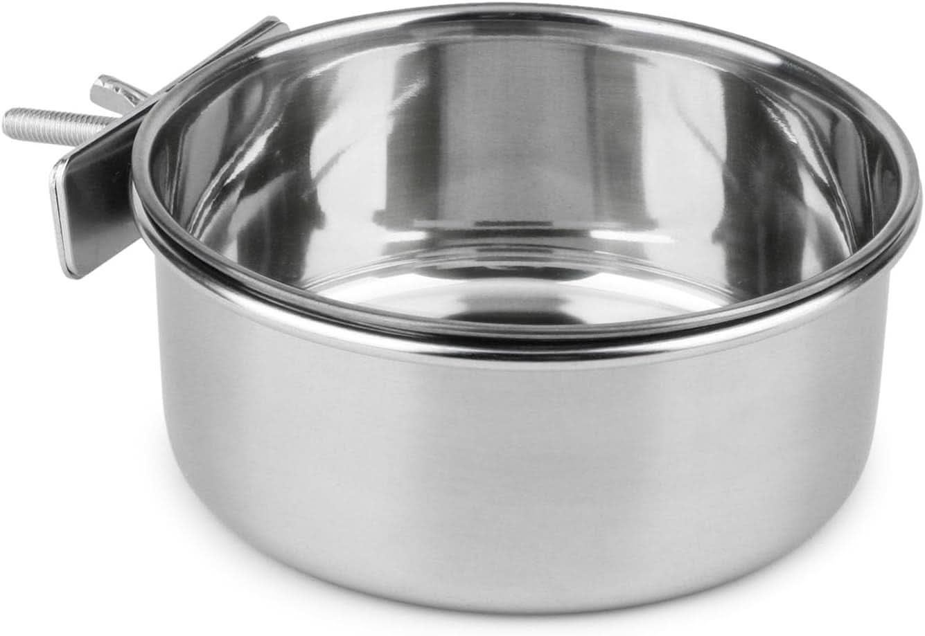 Large Stainless Steel Bird Food and Water Bowl for Parrots, Parakeets, Dogs, Cats, and Rabbits (5.5 x 2.3 inches)