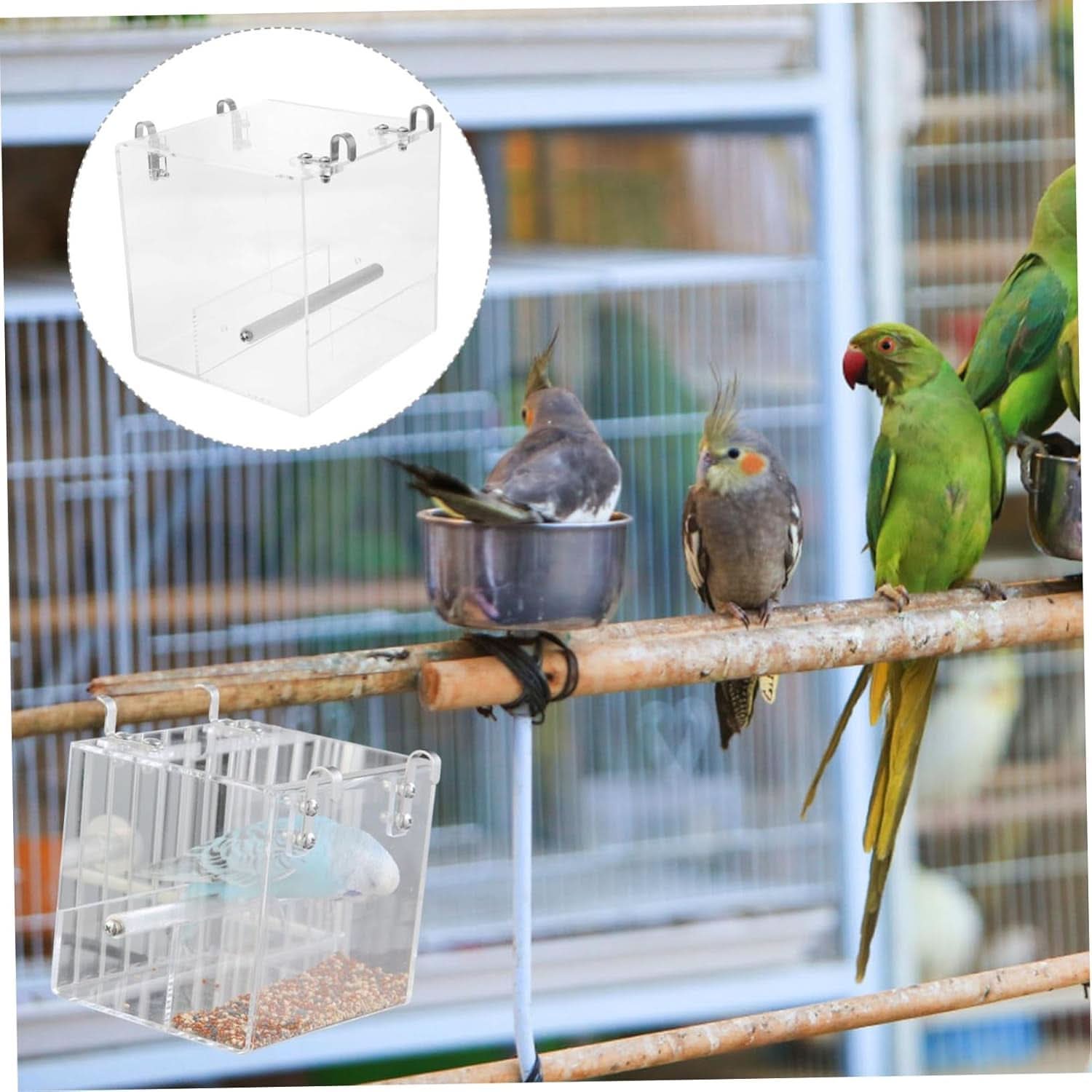 No-Mess Bird Feeder with Hooks - Premium Cage Accessories for Parrots, Parakeets, Canaries, Cockatiels, and Finches