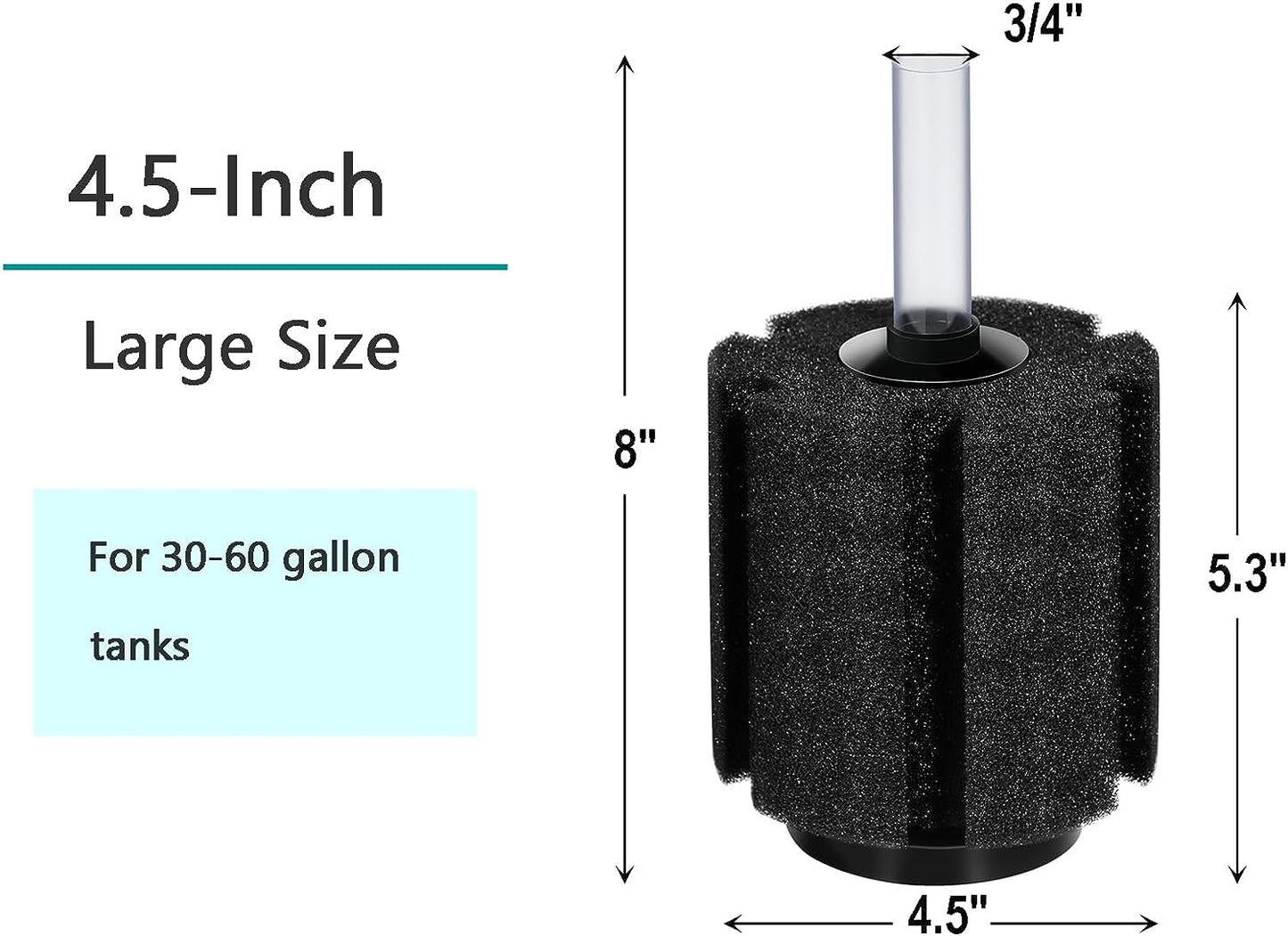 Aquarium Sponge Filter Set for Breeding Fry, Betta, and Shrimp - 4 Pieces (Suitable for Tanks up to 60 Gallons)