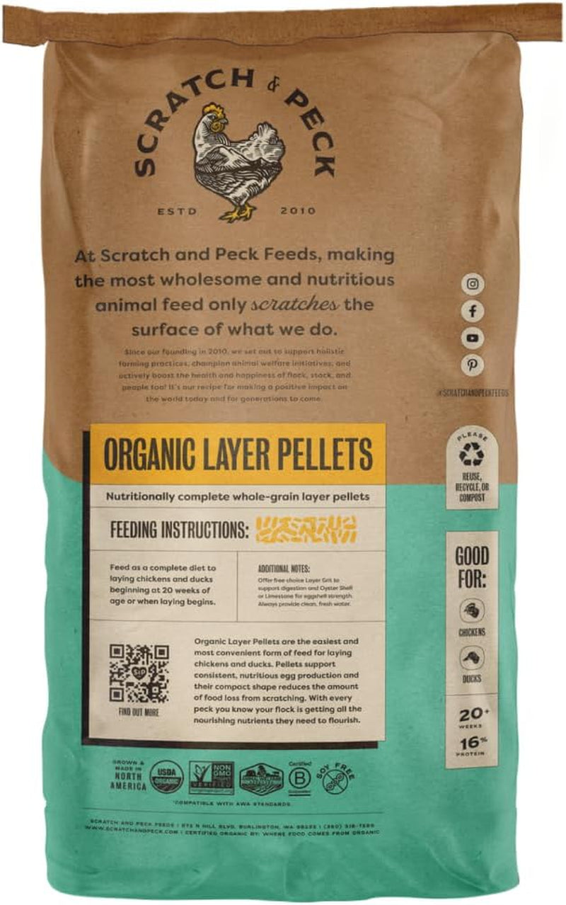 Organic Whole Grain Layer Pellets for Chickens and Ducks - 25 lb Bag - Corn-Free, Soy-Free, 16% Protein, Non-GMO Project Verified