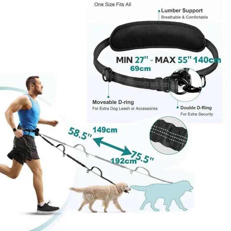 Hands Free Dog Leash with Pouch, 1Pc Retractable Bungee Dog Leash with Double Padded Handles, Dog Waist Leash for Dog Walking, Running Leash for Dogs