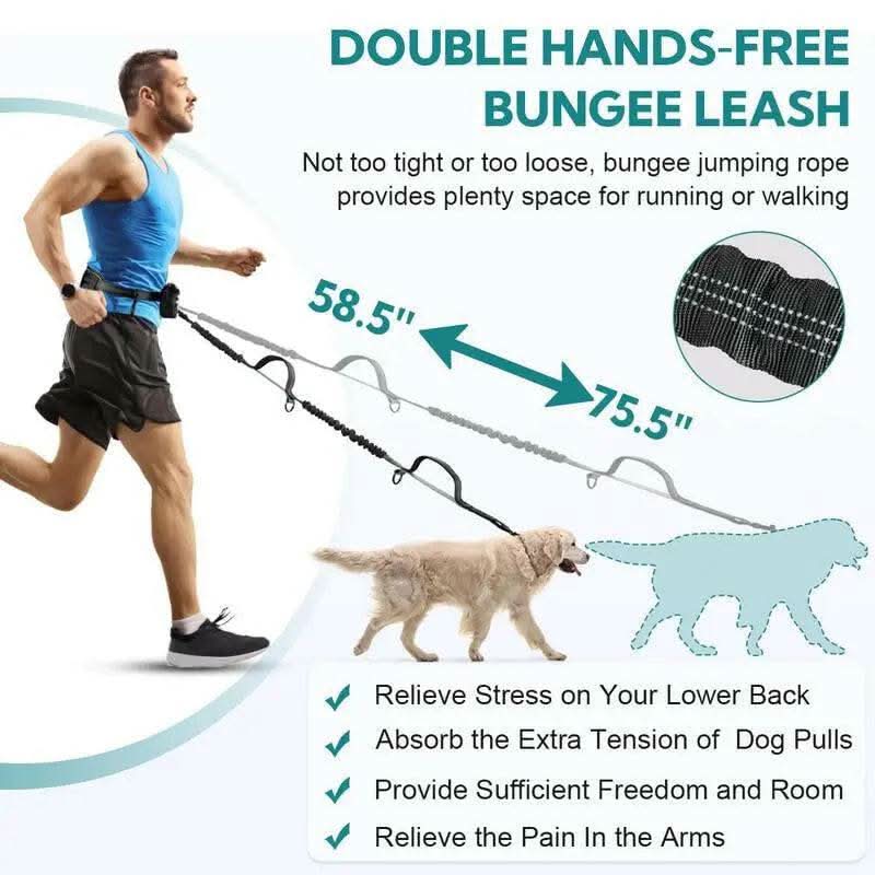 Hands Free Dog Leash with Pouch, 1Pc Retractable Bungee Dog Leash with Double Padded Handles, Dog Waist Leash for Dog Walking, Running Leash for Dogs