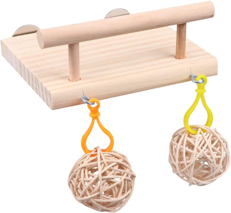 Wooden Bird Perches and Play Gym for Parrots and Small Pets - Includes Swing, Rattan Ball, and Ferris Wheel Ladder for Training and Enrichment