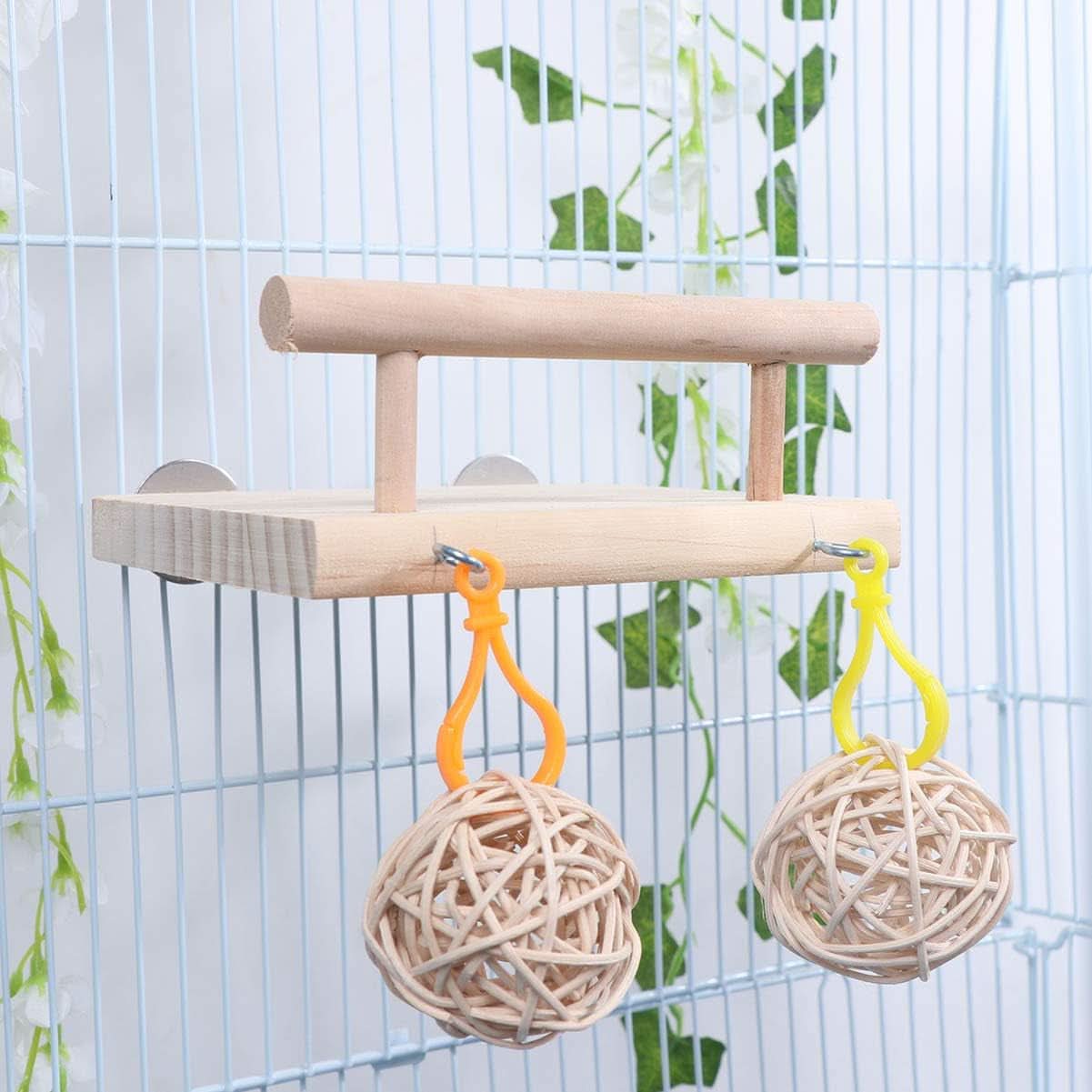 Wooden Bird Perches and Play Gym for Parrots and Small Pets - Includes Swing, Rattan Ball, and Ferris Wheel Ladder for Training and Enrichment