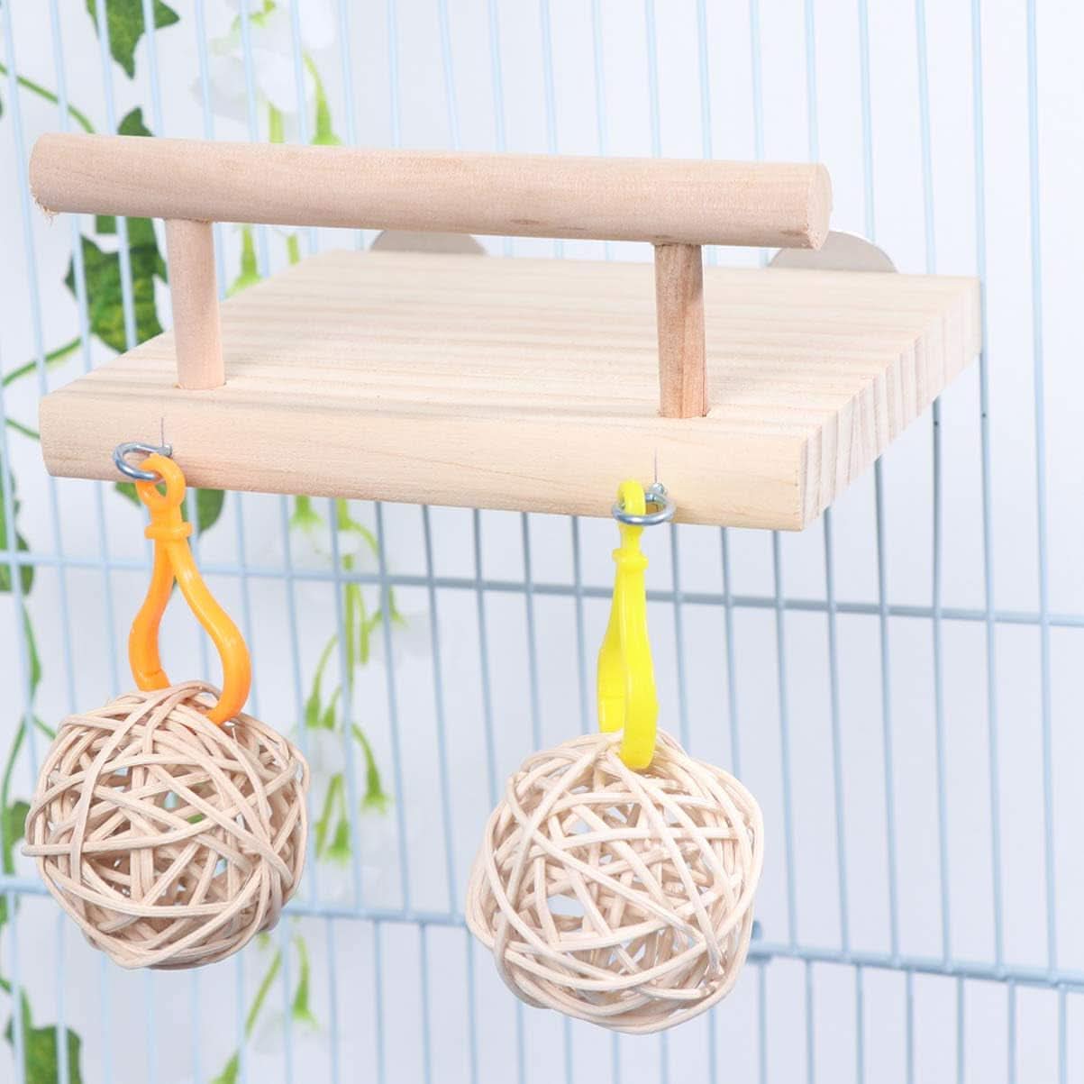 Wooden Bird Perches and Play Gym for Parrots and Small Pets - Includes Swing, Rattan Ball, and Ferris Wheel Ladder for Training and Enrichment