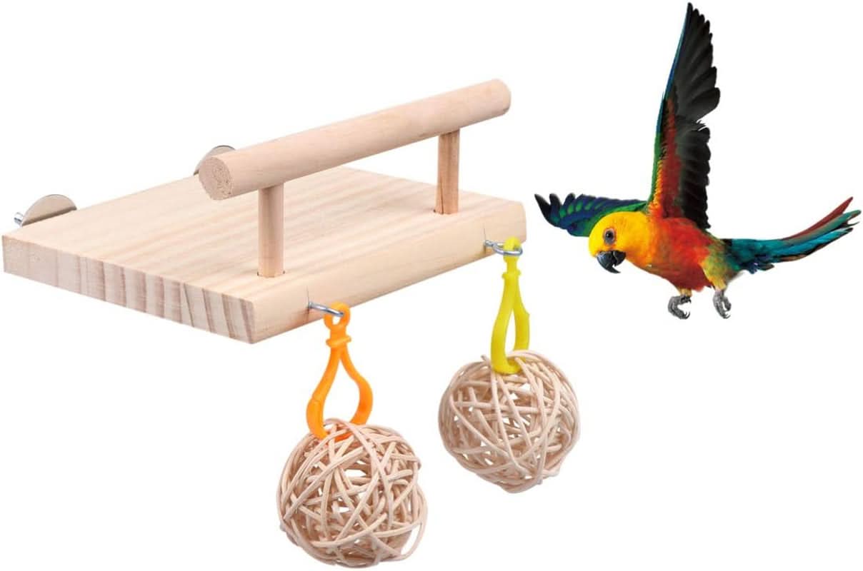 Wooden Bird Perches and Play Gym for Parrots and Small Pets - Includes Swing, Rattan Ball, and Ferris Wheel Ladder for Training and Enrichment