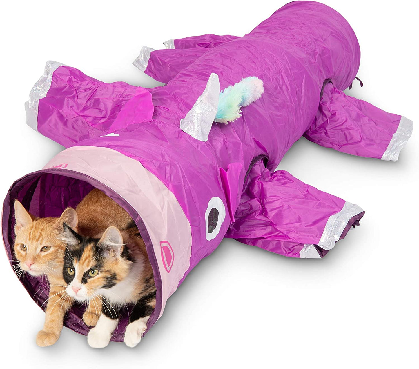 Magic Mewnicorn Multi-Cat Tunnel Toy for Boredom Relief with Crinkle Feather String, Suitable for Dogs, Cats, Rabbits, Kittens, and Guinea Pigs for Hiding, Hunting, and Resting
