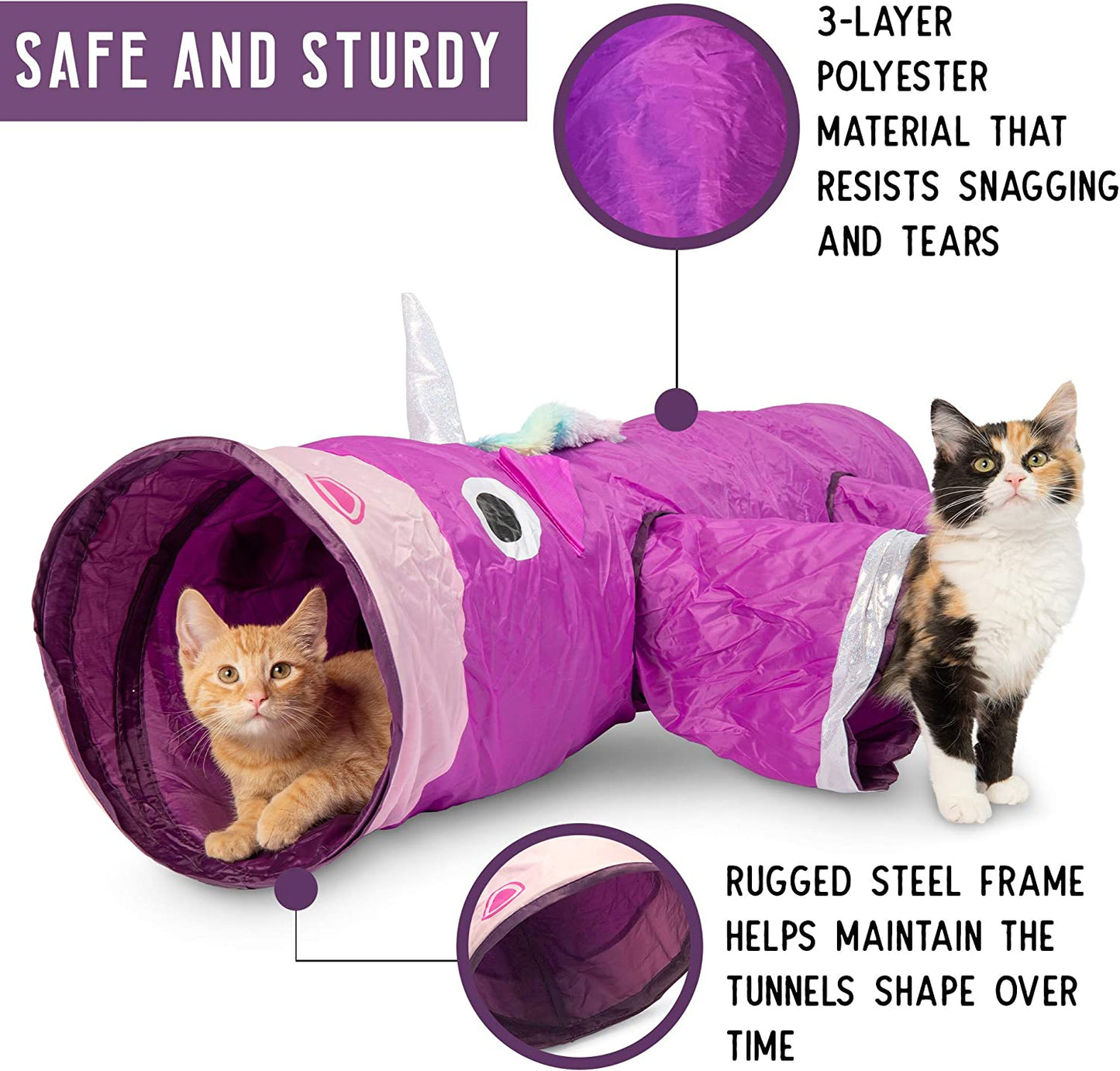 Magic Mewnicorn Multi-Cat Tunnel Toy for Boredom Relief with Crinkle Feather String, Suitable for Dogs, Cats, Rabbits, Kittens, and Guinea Pigs for Hiding, Hunting, and Resting
