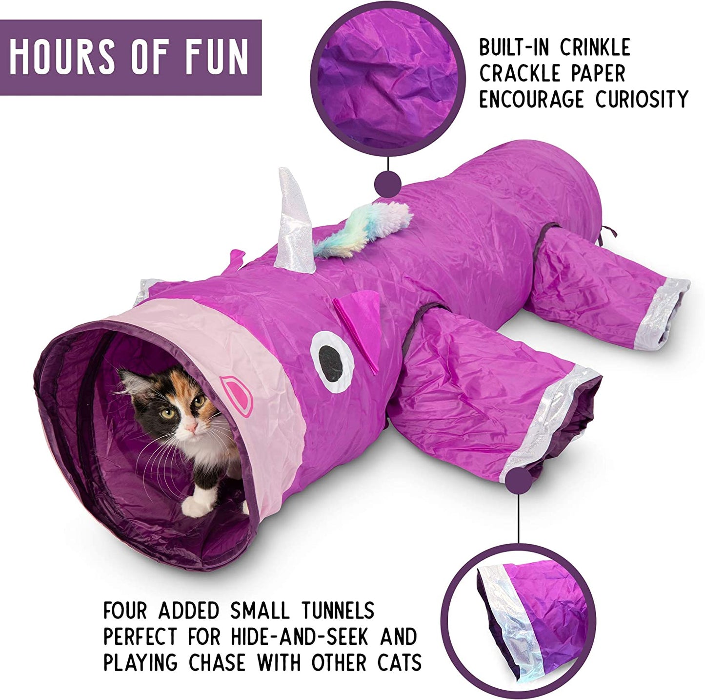 Magic Mewnicorn Multi-Cat Tunnel Toy for Boredom Relief with Crinkle Feather String, Suitable for Dogs, Cats, Rabbits, Kittens, and Guinea Pigs for Hiding, Hunting, and Resting
