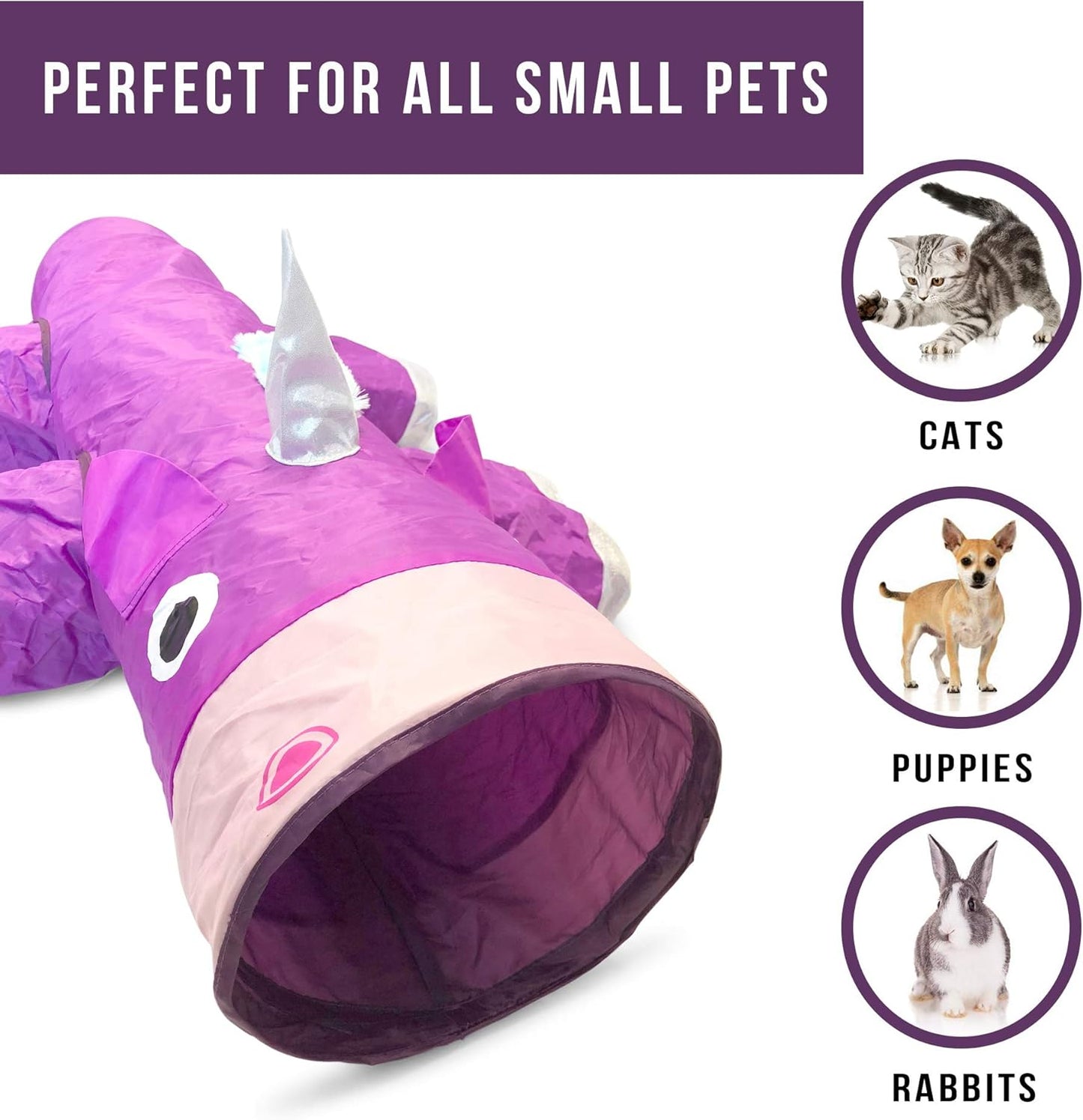 Magic Mewnicorn Multi-Cat Tunnel Toy for Boredom Relief with Crinkle Feather String, Suitable for Dogs, Cats, Rabbits, Kittens, and Guinea Pigs for Hiding, Hunting, and Resting