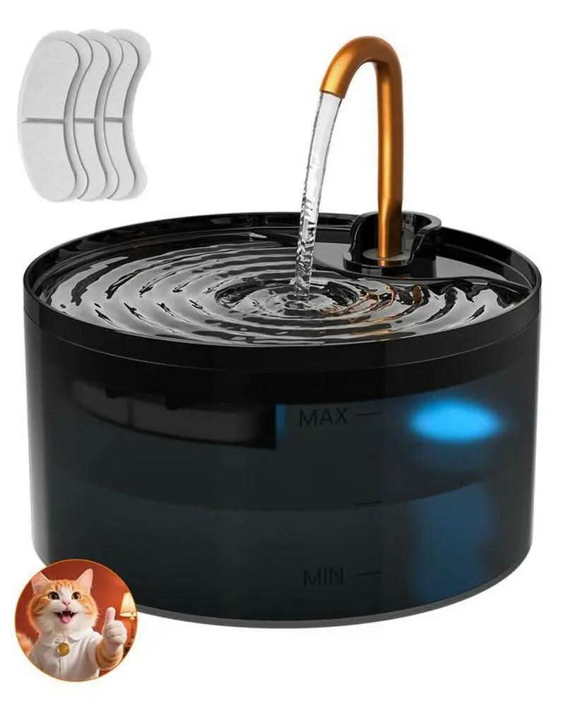 DOOOB Matte Black Ultra-Quiet Cat Water Fountain | 2.1L + 6-Layer Filter + Copper Spout + Night Light