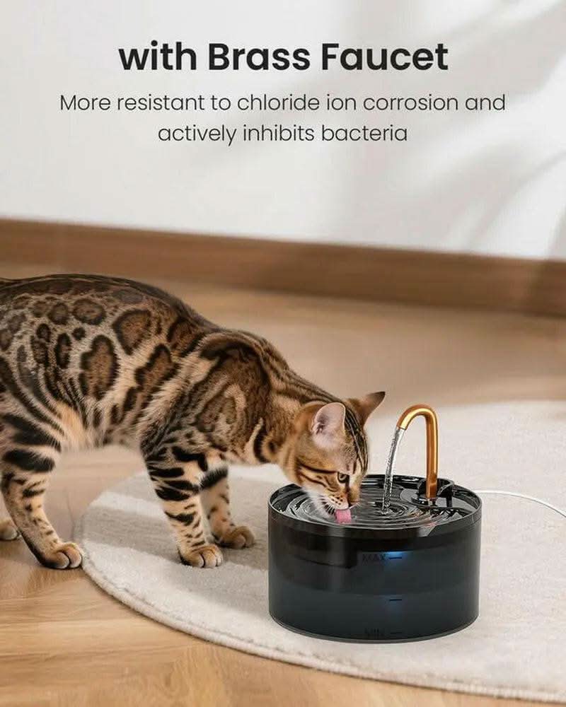 DOOOB Matte Black Ultra-Quiet Cat Water Fountain | 2.1L + 6-Layer Filter + Copper Spout + Night Light