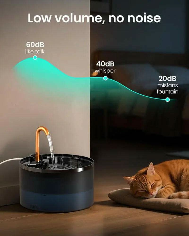 DOOOB Matte Black Ultra-Quiet Cat Water Fountain | 2.1L + 6-Layer Filter + Copper Spout + Night Light