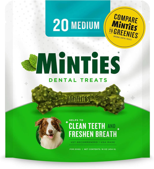Dental Chews for Medium Dogs (25-50 lbs) - 20 Count, Vet-Recommended Mint-Flavored Treats for Dental Health, Fresh Breath, and Plaque Removal