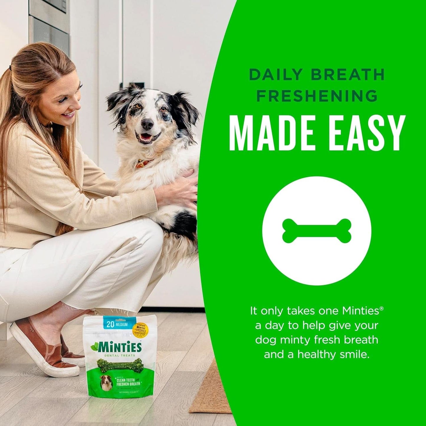 Dental Chews for Medium Dogs (25-50 lbs) - 20 Count, Vet-Recommended Mint-Flavored Treats for Dental Health, Fresh Breath, and Plaque Removal