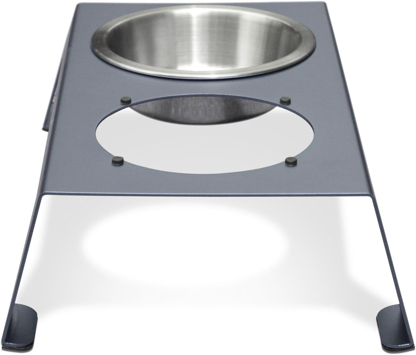 Elevated Dog and Cat Bowls - Premium Anodized Aluminum Feeder (Short 4") with Food Grade Stainless Steel Raised Bowls, Metallic Gray