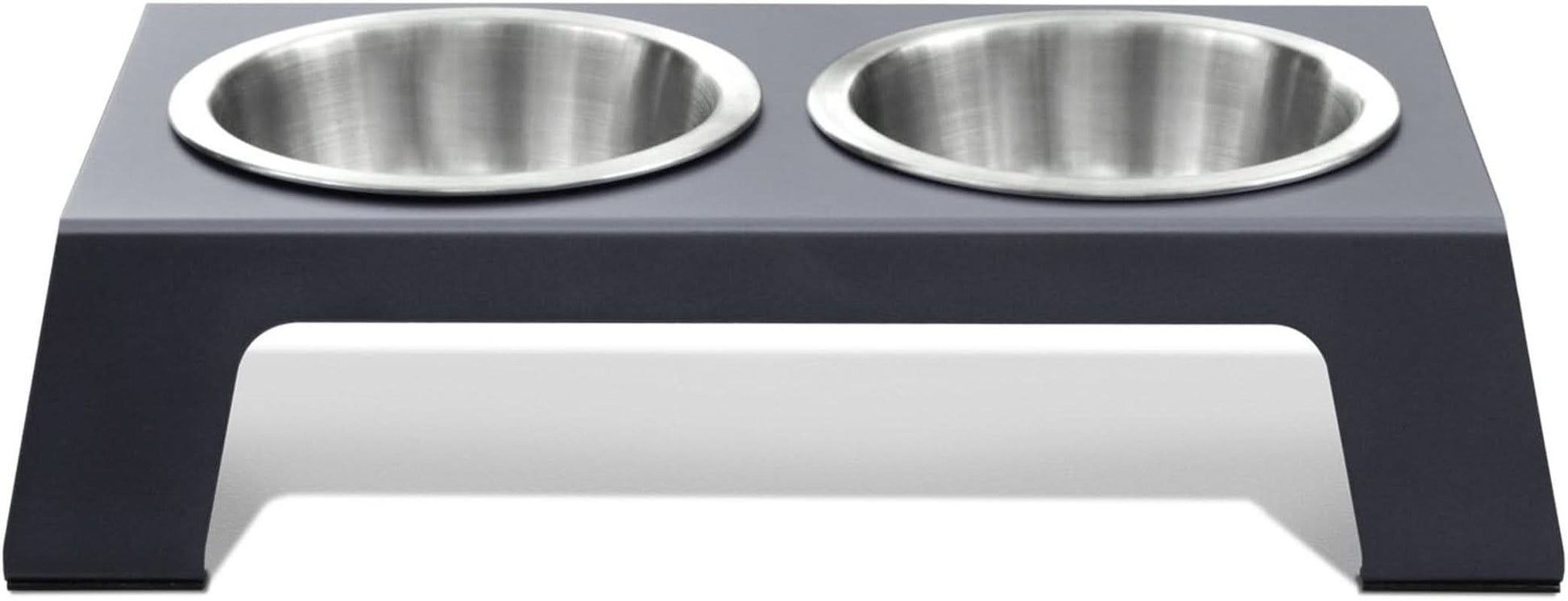 Elevated Dog and Cat Bowls - Premium Anodized Aluminum Feeder (Short 4") with Food Grade Stainless Steel Raised Bowls, Metallic Gray