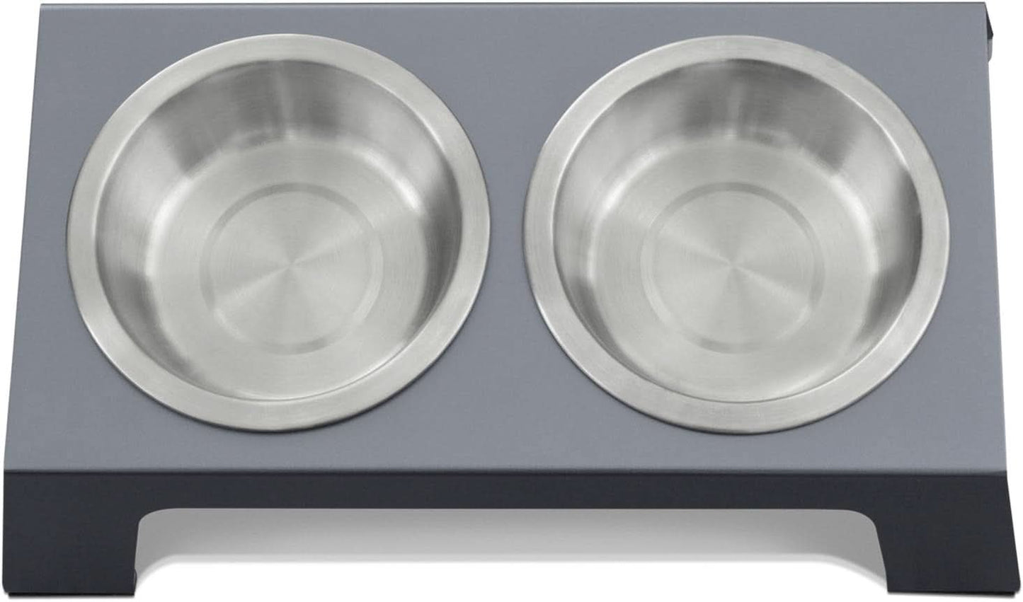 Elevated Dog and Cat Bowls - Premium Anodized Aluminum Feeder (Short 4") with Food Grade Stainless Steel Raised Bowls, Metallic Gray