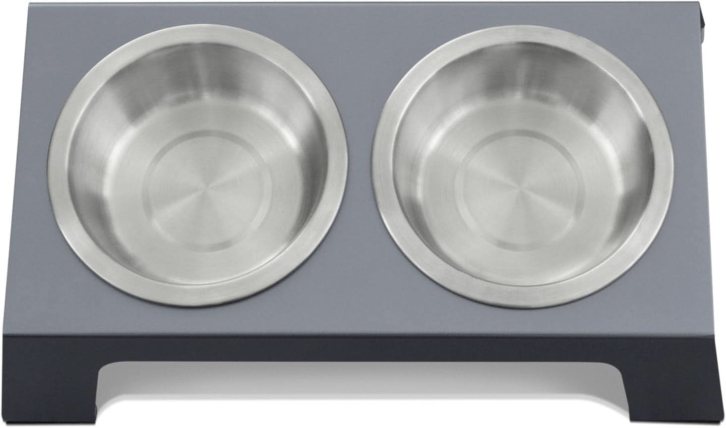 Elevated Dog and Cat Bowls - Premium Anodized Aluminum Feeder (Short 4") with Food Grade Stainless Steel Raised Bowls, Metallic Gray