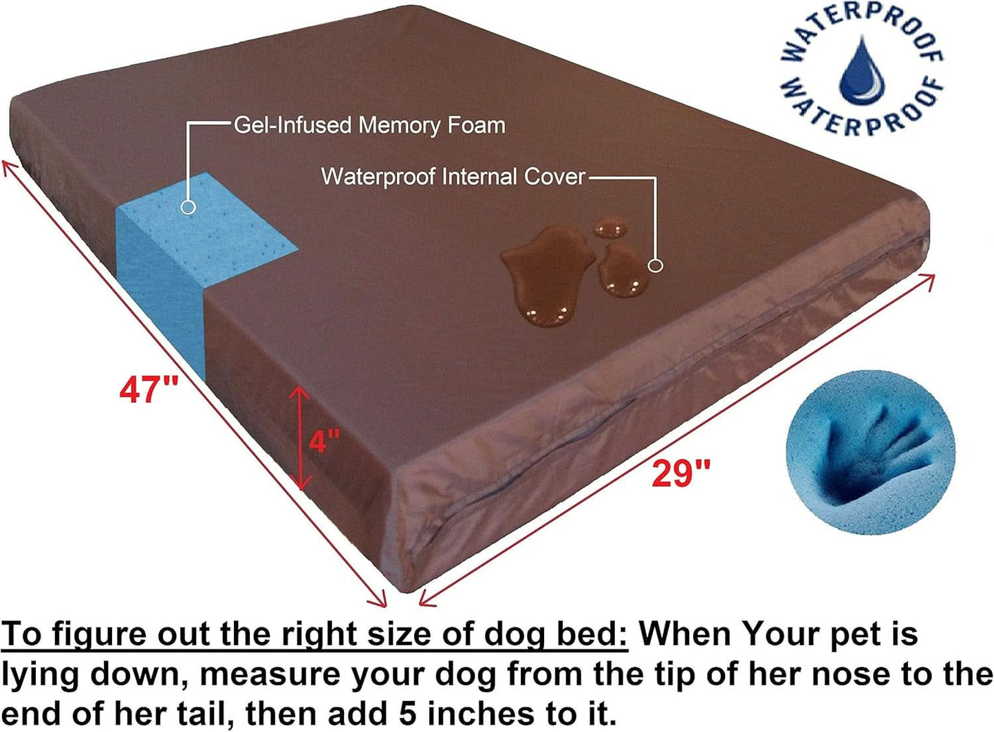 XL Orthopedic Memory Foam Dog Bed with Machine Washable Cover and Waterproof Lining, Suitable for Medium to Large Pets, 47"x29"x4" Pad for 48"x30" Crate