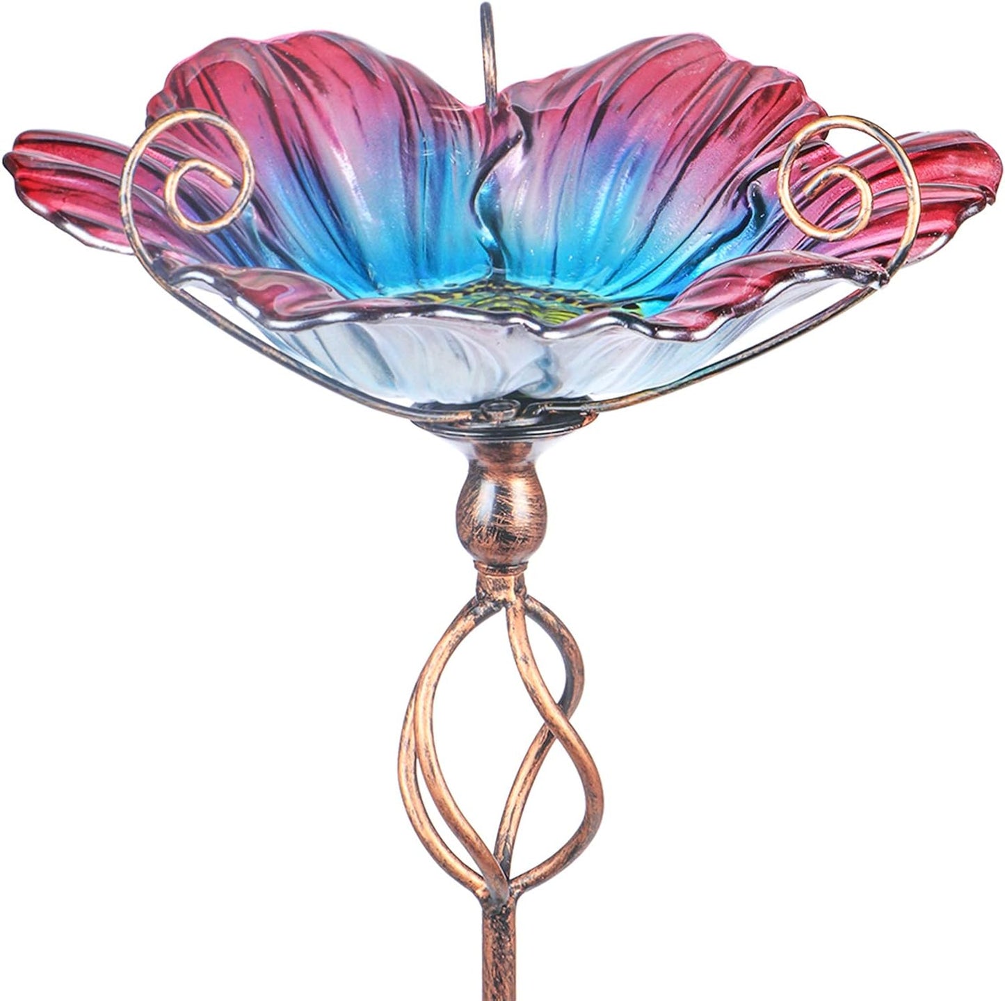 31-Inch Glass Birdbath and Birdfeeder with Metal Stake for Garden and Outdoor Use