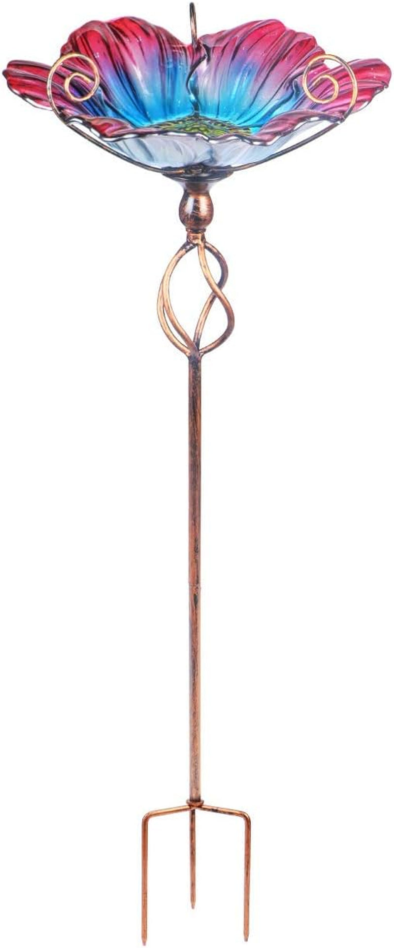 31-Inch Glass Birdbath and Birdfeeder with Metal Stake for Garden and Outdoor Use