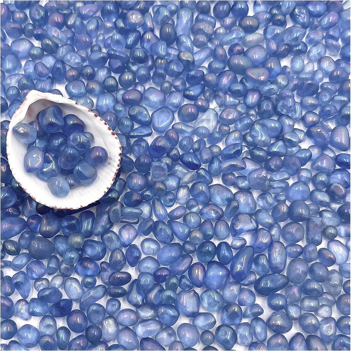 2.2 lbs Premium Small Aquarium Substrate Gravel - Polished Smooth Vibrant Blue Sea Glass for Fish Tanks, Decorative Stones, Fairy Gardens, and Potted Plants