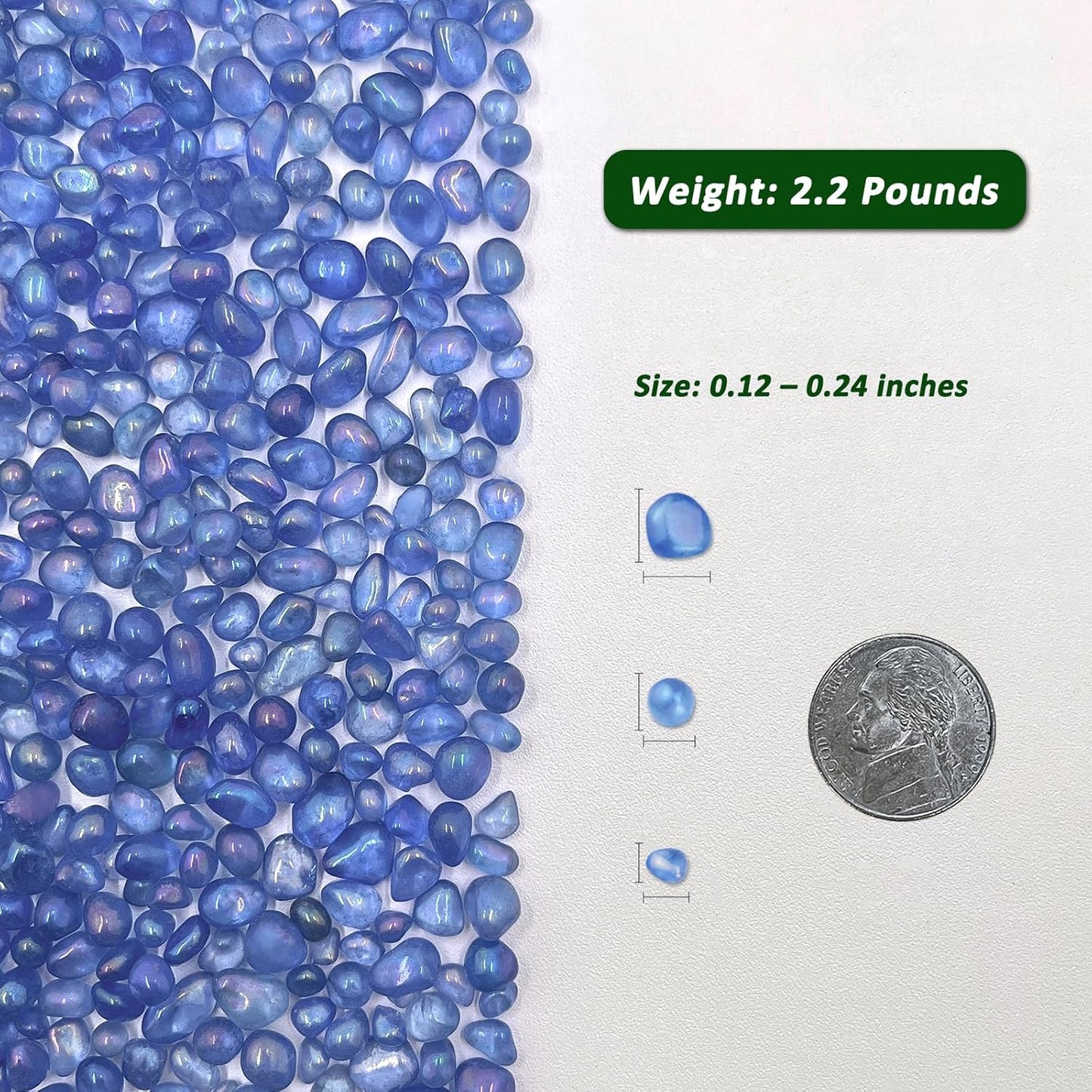 2.2 lbs Premium Small Aquarium Substrate Gravel - Polished Smooth Vibrant Blue Sea Glass for Fish Tanks, Decorative Stones, Fairy Gardens, and Potted Plants