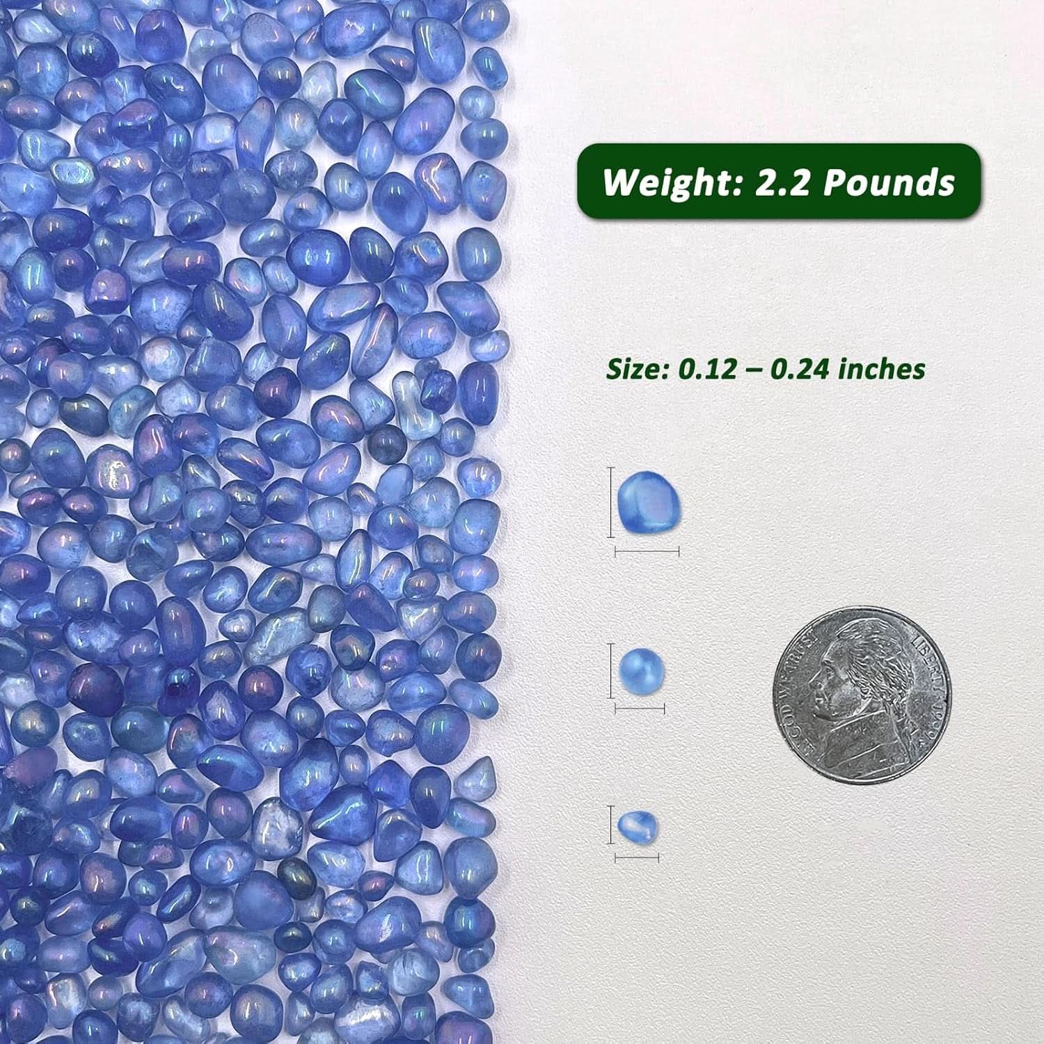 2.2 lbs Premium Small Aquarium Substrate Gravel - Polished Smooth Vibrant Blue Sea Glass for Fish Tanks, Decorative Stones, Fairy Gardens, and Potted Plants