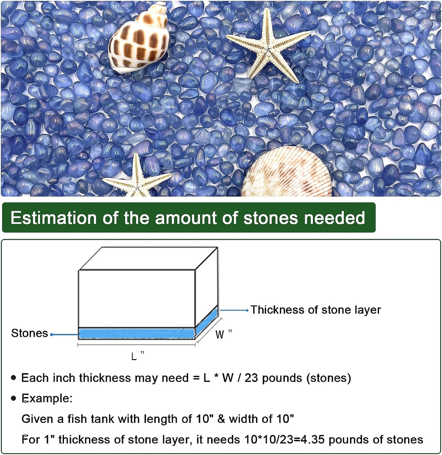 2.2 lbs Premium Small Aquarium Substrate Gravel - Polished Smooth Vibrant Blue Sea Glass for Fish Tanks, Decorative Stones, Fairy Gardens, and Potted Plants