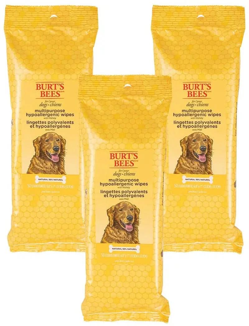 Multipurpose Hypoallergenic Dog Wipes with Honey, 98% Natural Ingredients, Canine Cleaning Sheets for Paws and Rear, 3-Pack, 50 Count