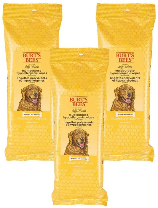 Multipurpose Hypoallergenic Dog Wipes with Honey, 98% Natural Ingredients, Canine Cleaning Sheets for Paws and Rear, 3-Pack, 50 Count