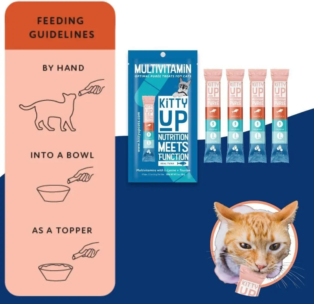 Lickable Cat Treats - Real Tuna Multivitamin Puree with Lysine & Taurine for Indoor Cats | Grain-Free Squeeze Tube (50 Count)