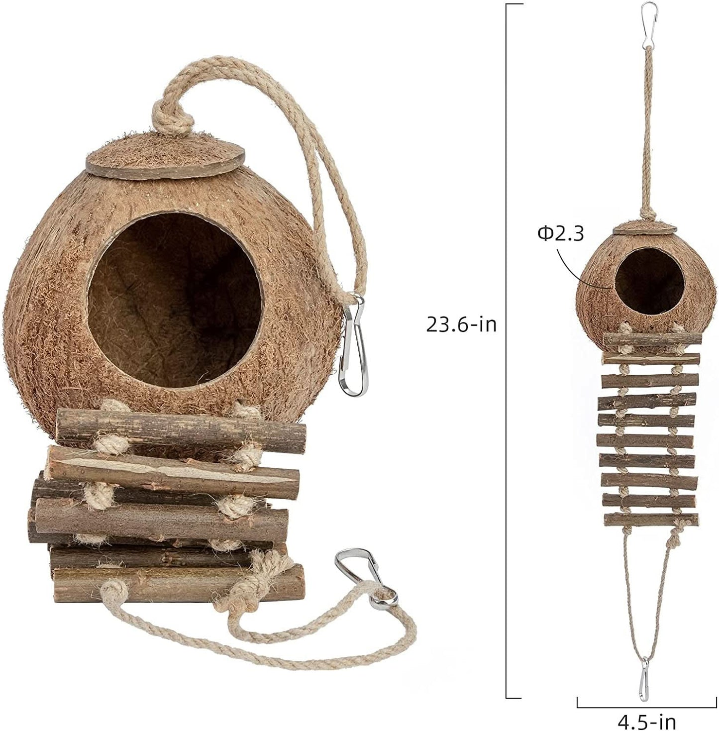 Natural Coconut Hideaway with Ladder for Birds and Small Animals