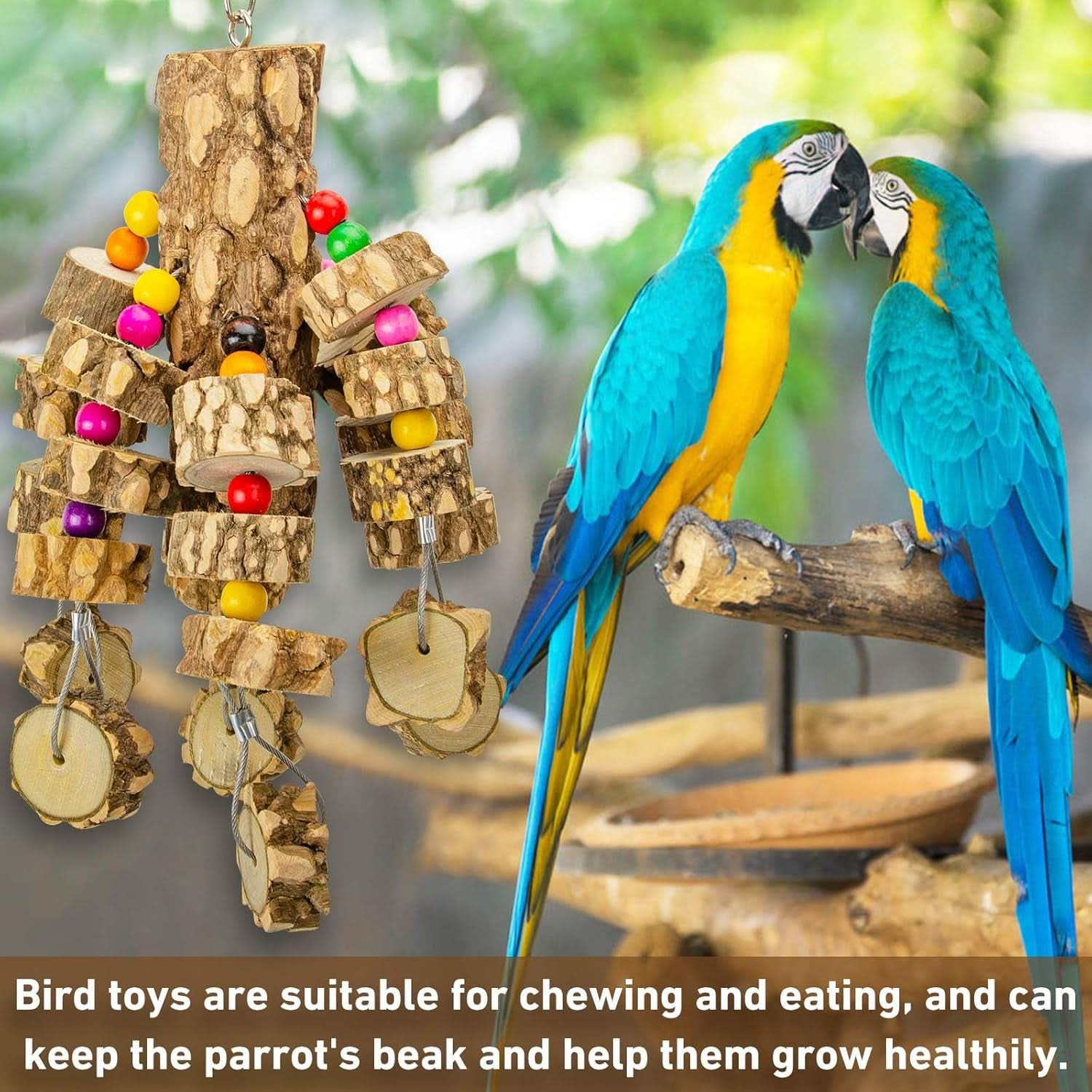 Natural Wood Parrot Chewing and Hanging Toys for Small and Medium Birds, Including Parakeets, Cockatoos, African Greys, and Cockatiels