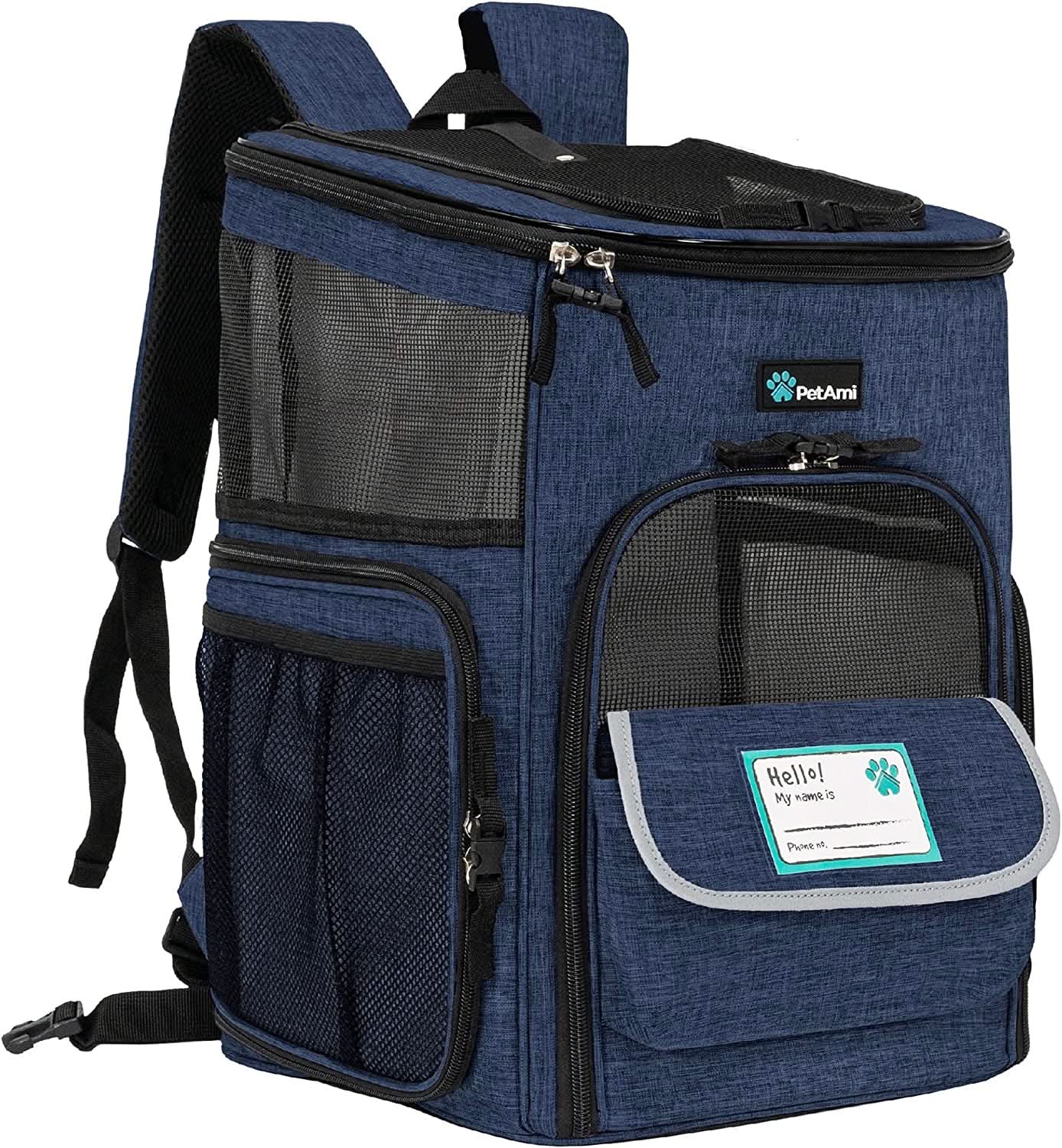 Airline Approved Dog and Cat Backpack Carrier, Ventilated Soft-Sided Pet Carrier for Travel, Hiking, and Camping, Suitable for Pets Up to 18 lbs, Navy