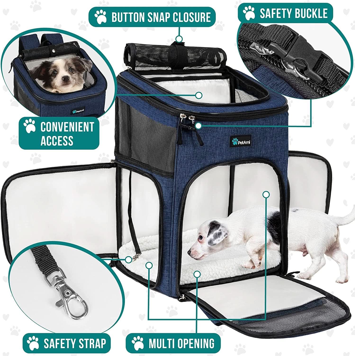 Airline Approved Dog and Cat Backpack Carrier, Ventilated Soft-Sided Pet Carrier for Travel, Hiking, and Camping, Suitable for Pets Up to 18 lbs, Navy