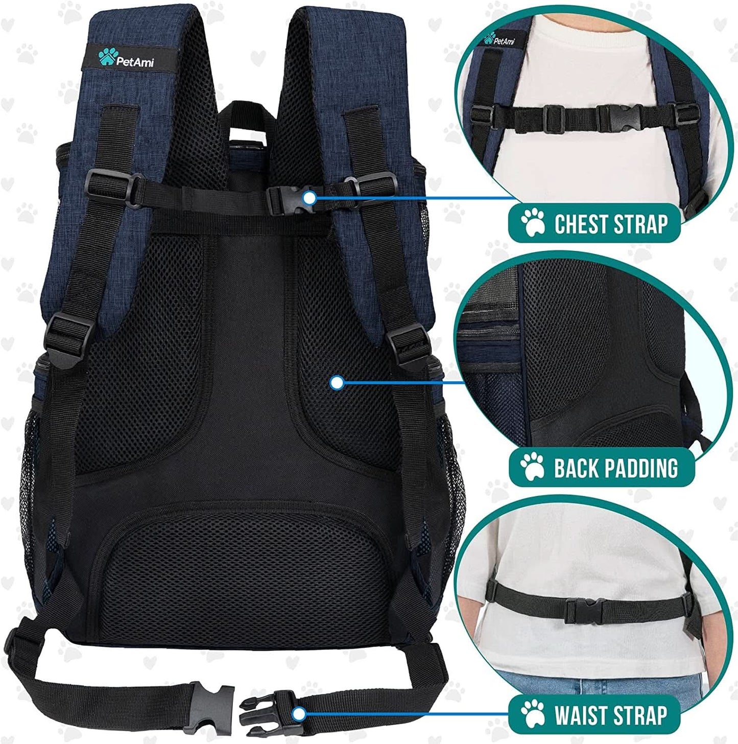 Airline Approved Dog and Cat Backpack Carrier, Ventilated Soft-Sided Pet Carrier for Travel, Hiking, and Camping, Suitable for Pets Up to 18 lbs, Navy